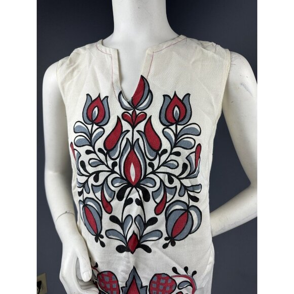 Vtg Royal Miss Fashion Rayon Floral Shift Dress Cream Red Gray Pullover Sz 13-14 - Picture 4 of 16